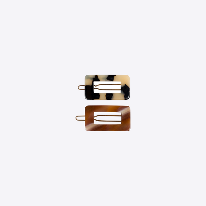 Barrette rectangle shape in tortoise or glistening light brown