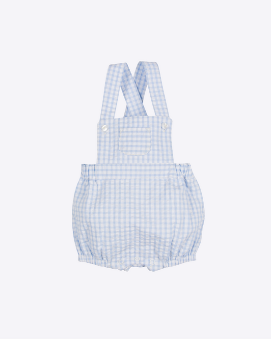 Aster Baby Romper, Blue Seersucker
